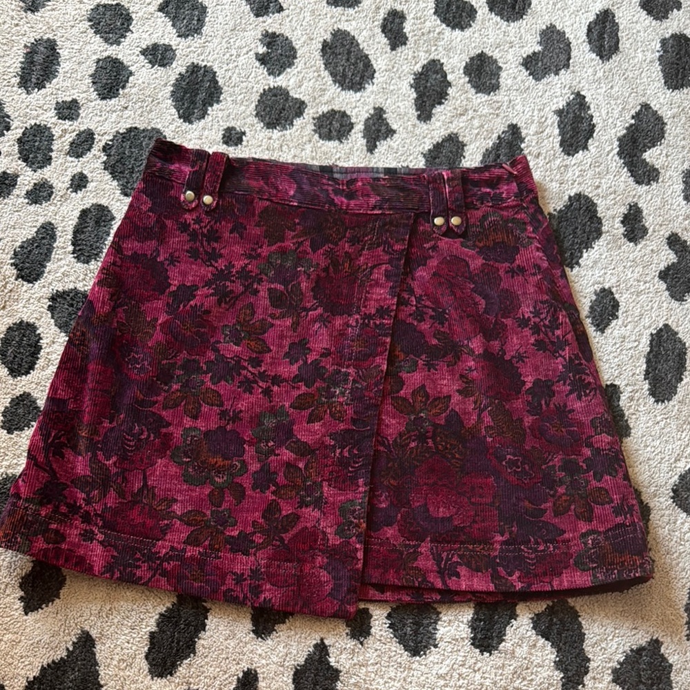 Anthropologie Floral Corduroy Mini Skirt